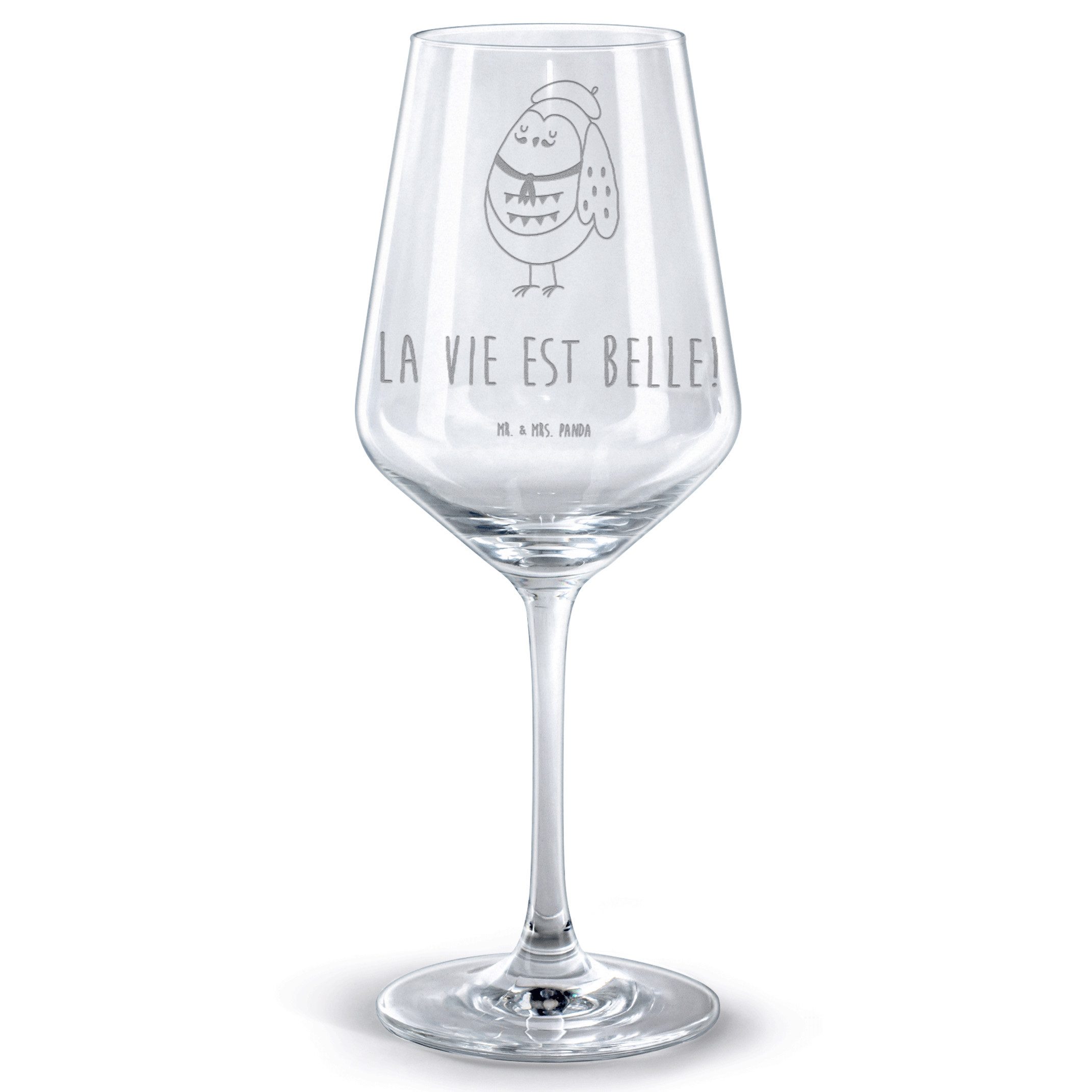 Mr. & Mrs. Panda Rotweinglas Eule Frankreich - Transparent - Geschenk, Eule Deko, Rotweinglas, glü, Premium Glas, Luxuriöse Gravur
