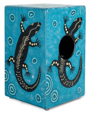 XDrum Cajon Handbemalte Designer-Cajon mit Dot Art-Geckos, Bass Port & Snare Teppich mit 20 Spiralen