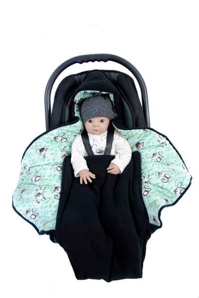 Babydecke Einschlagdecke XL schwarz/Affen Winter, HOBEA-Germany, passend für Babyschalen mit 3- und 5-Punkt-Gurtsystem