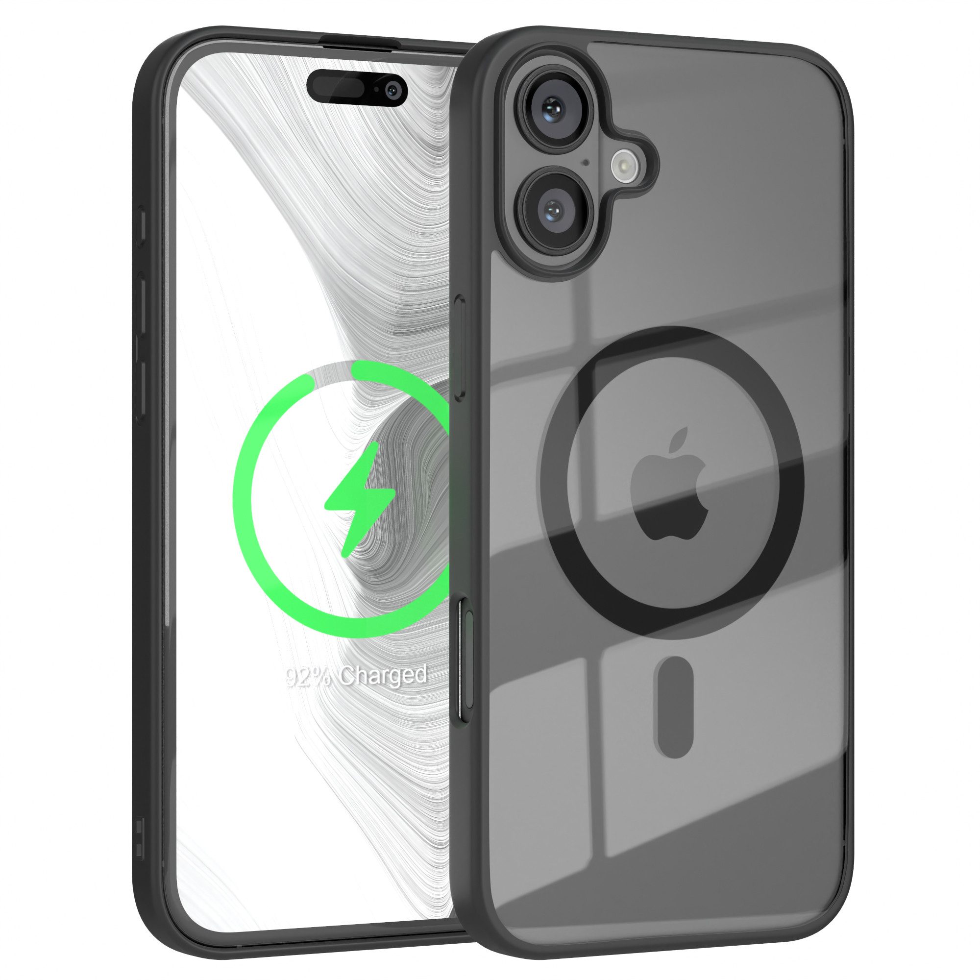 EAZY CASE Handyhülle Transparente Hülle mit MagSafe für iPhone 16 Plus 6,7 Zoll, Qi Charging kompatibel, Silicon Case, Slimcover Displayschutz, Schwarz