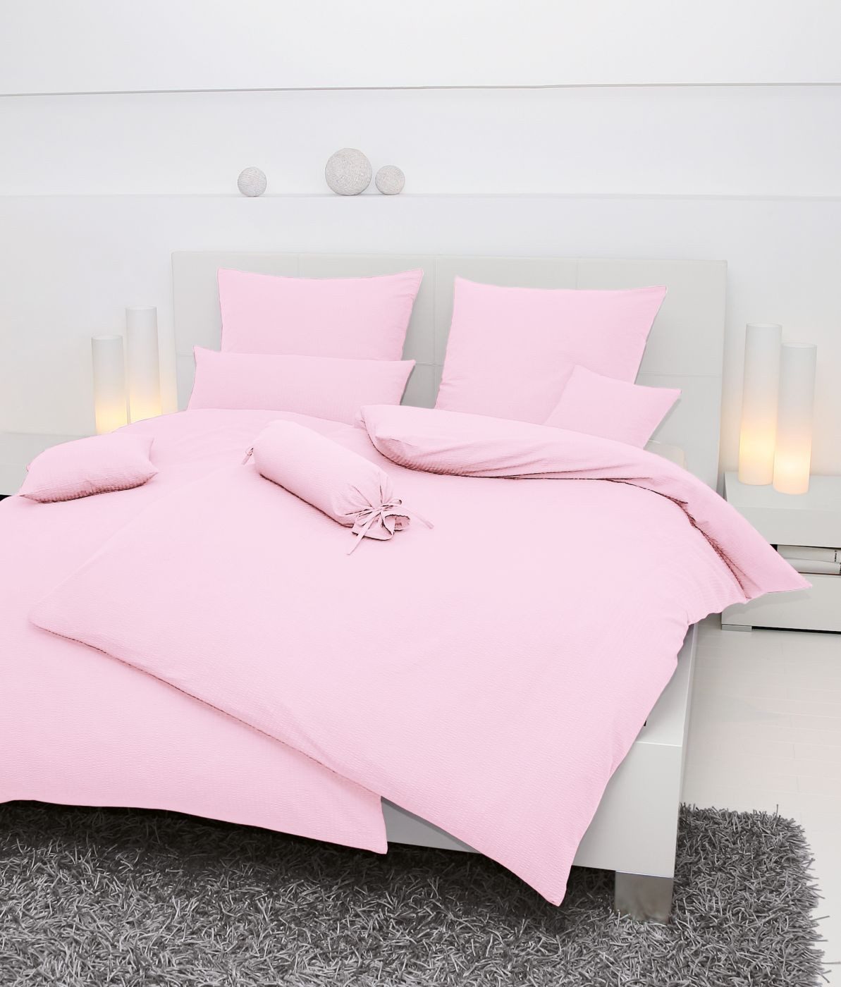 Janine Bettwäsche Mako-Soft-Seersucker Bettwäsche 155x200,80x80 PIANO rosa, Bettbezug Kopfkissenbezug Set kuschelig weich hochwertig