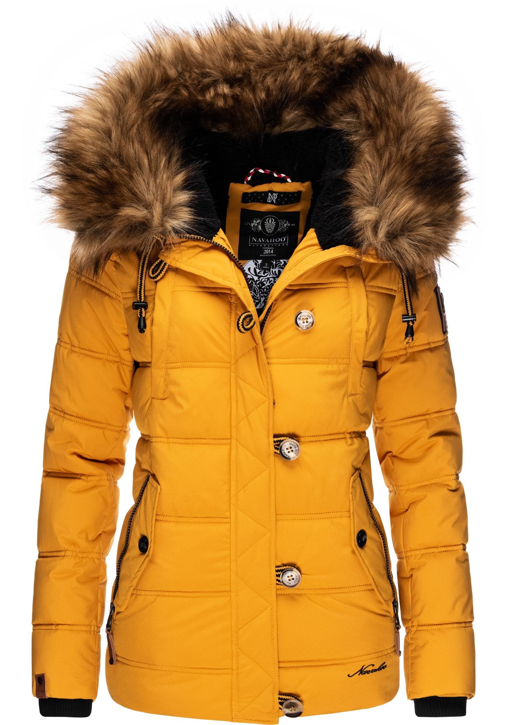 Navahoo Winterjacke Zoja stylische Steppjacke mit Kunstpelz Kapuze gelb