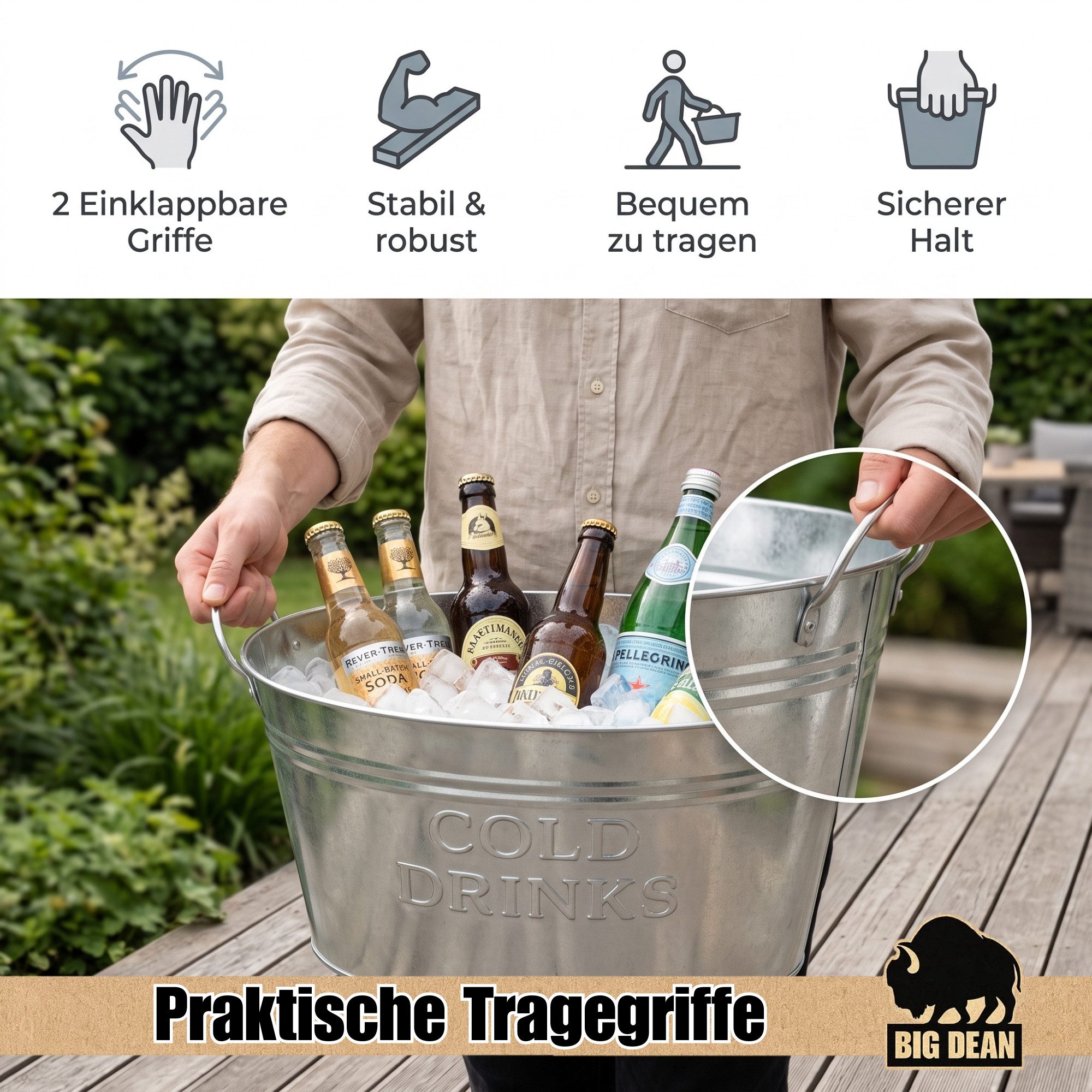 BigDean Eiseimer 2 Stück Getränkewanne 24 Liter Zinkwanne Set Sektkühler Flaschenkühler, Großzügiges Fassungsvermögen – Bild 5 von 5