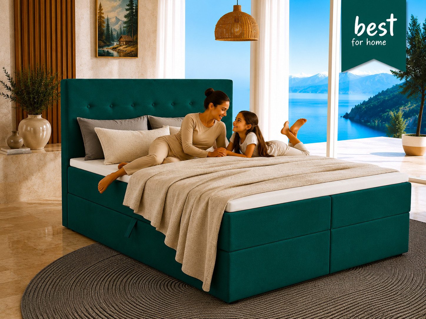Best for Home Boxspringbett Polsterbett mit 7-Zonen-Taschenfederkernmatratze und Schubladen (Komplettset (Boxspringbett inkl. 2 Matratzen, Topper & Stauraum-Schubladen), 6-St., 140x200 160x200 180x200 200x200 cm)