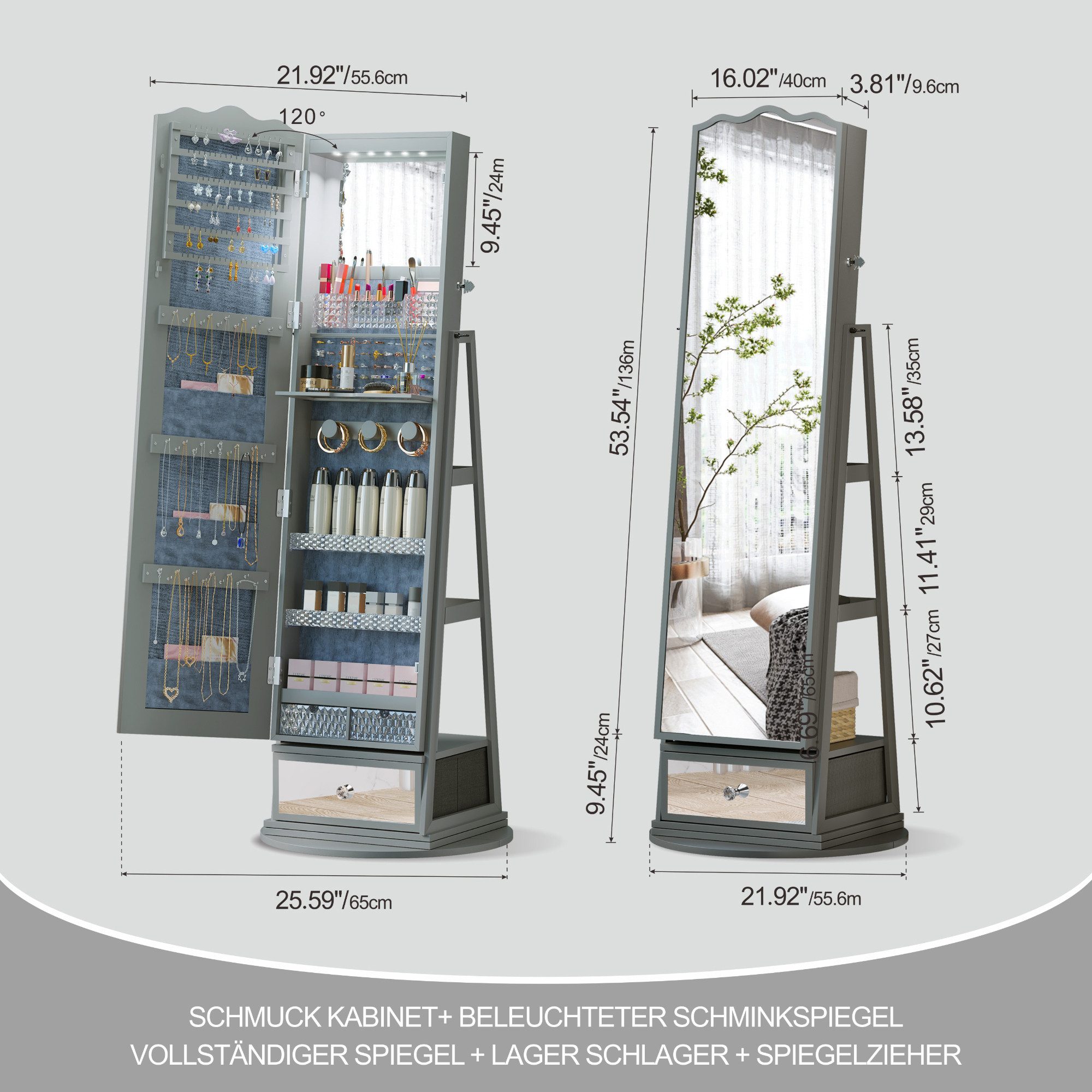 FREDEES Schmuckschrank 360° Drehbarer Schmuckschrank mit günstig online kaufen