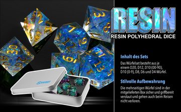 SHIBBY Spielesammlung, 7 polyedrische Resin-DND-Würfel inkl. Aufbewahrungsbox