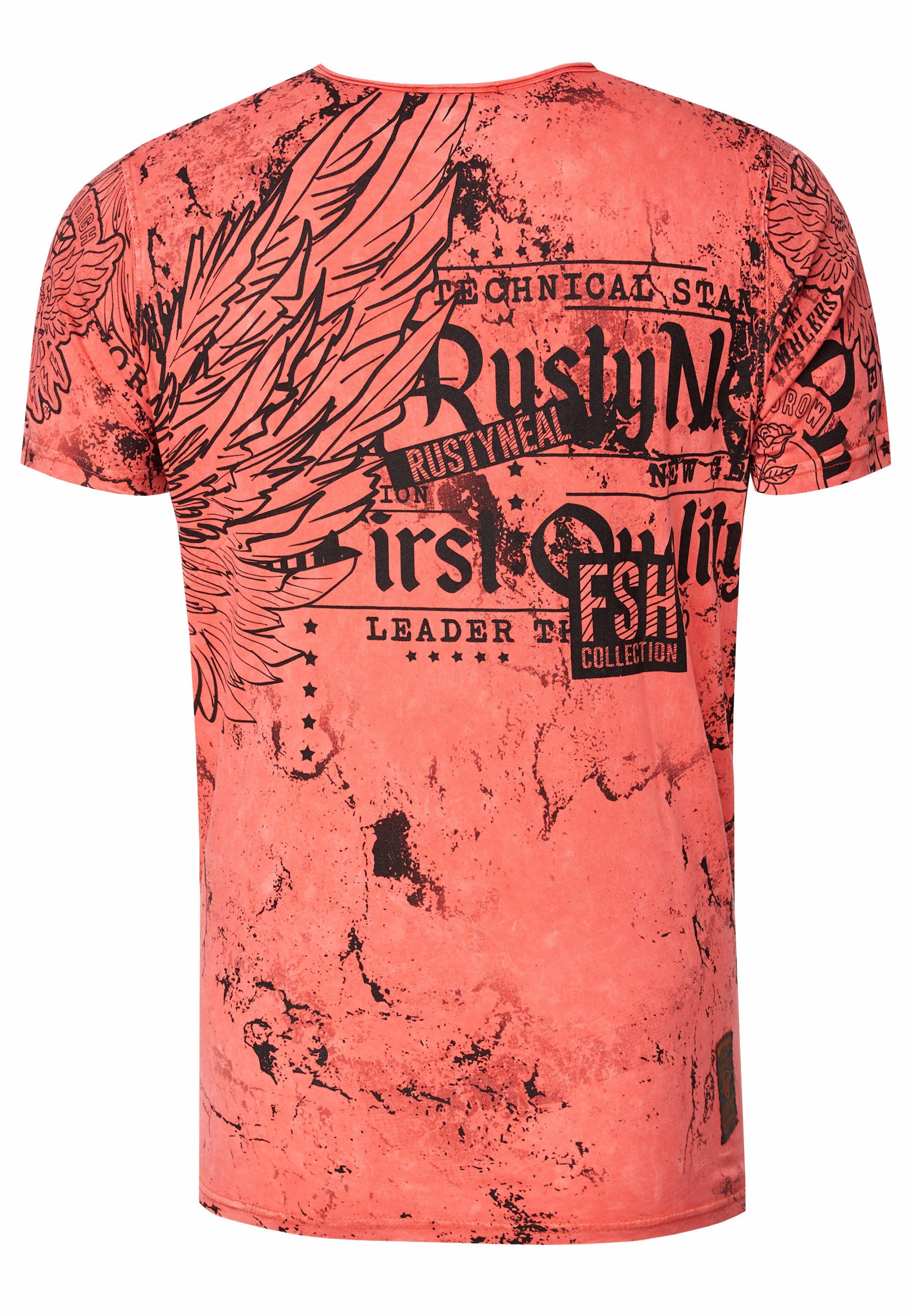 Neal T-Shirt Rusty Allover-Print mit koralle Rusty Neal
