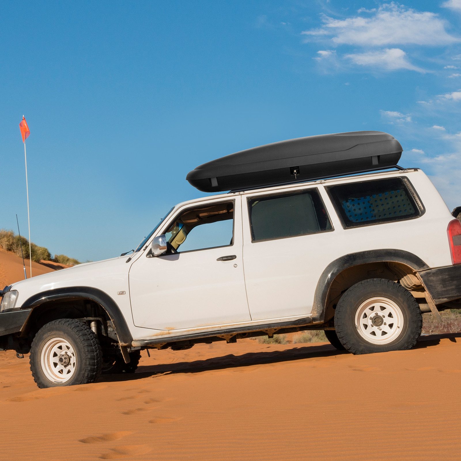 COSTWAY Dachbox, 480L, mit Zentralverriegelung & Gurten, 201x79x38cm