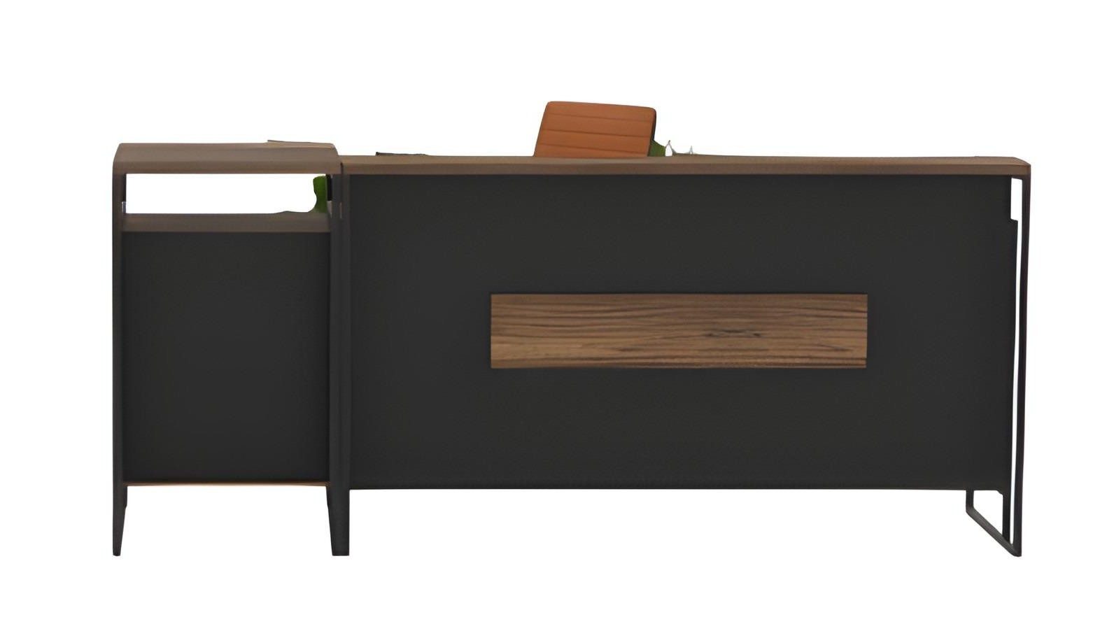 Xlmoebel Empfangstheke Schwarze Empfangstheke aus Holz und Metall mit Rollcontainer, Made in Europa