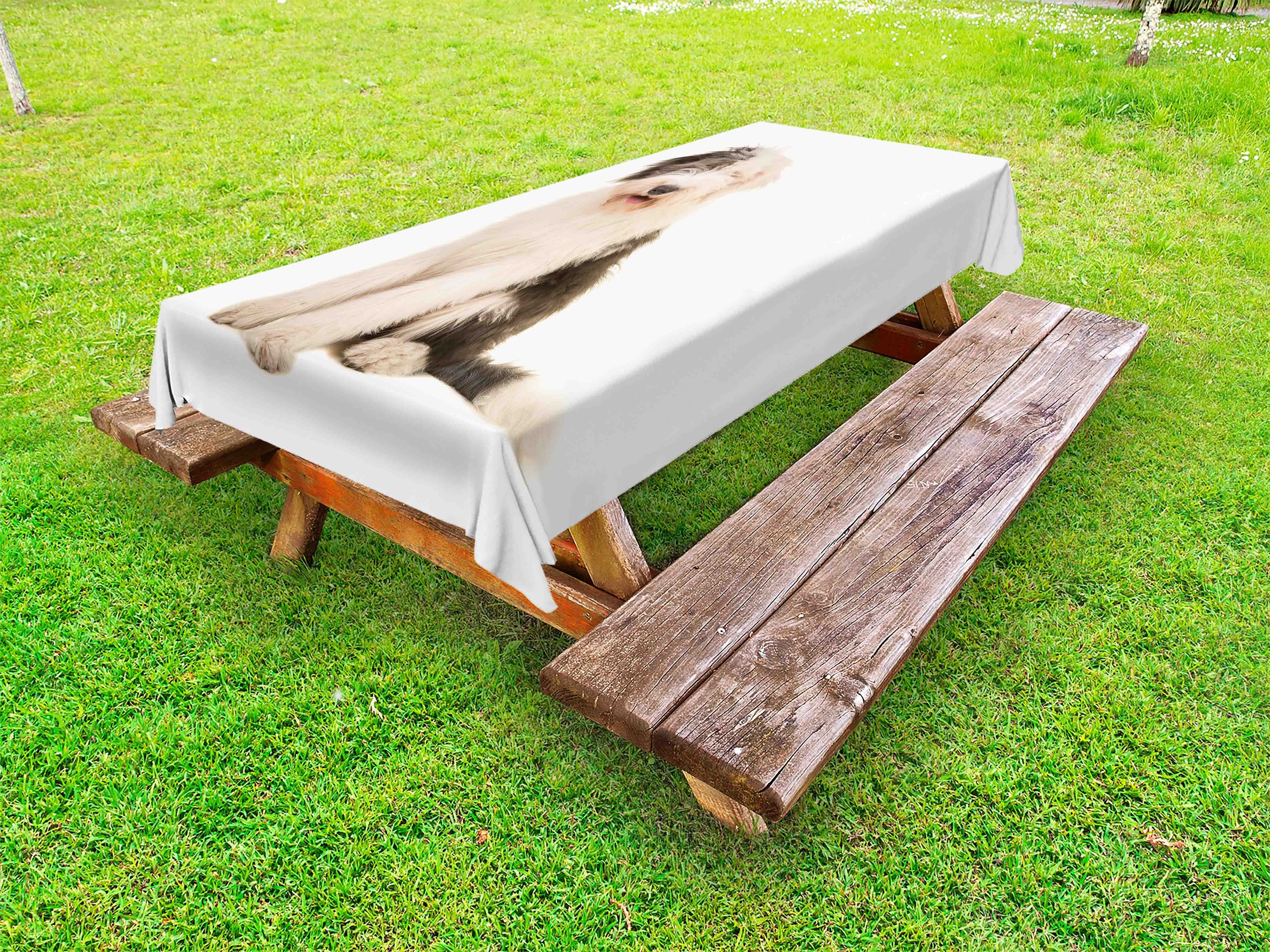 Englisch Sheepdog Sitzen Picknick-Tischdecke, waschbare dekorative Abakuhaus Bobtail Tischdecke