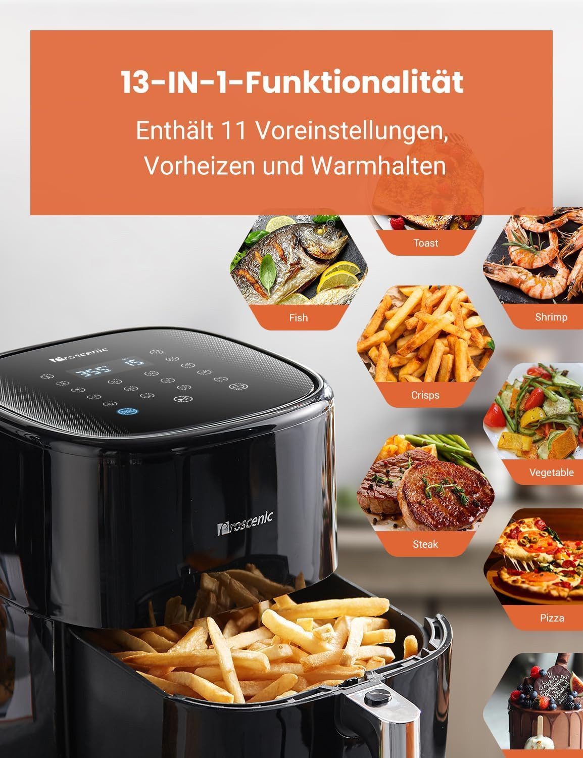 Proscenic Heißluftfritteuse, 1500,00 W, 5L Fassungsvermögen