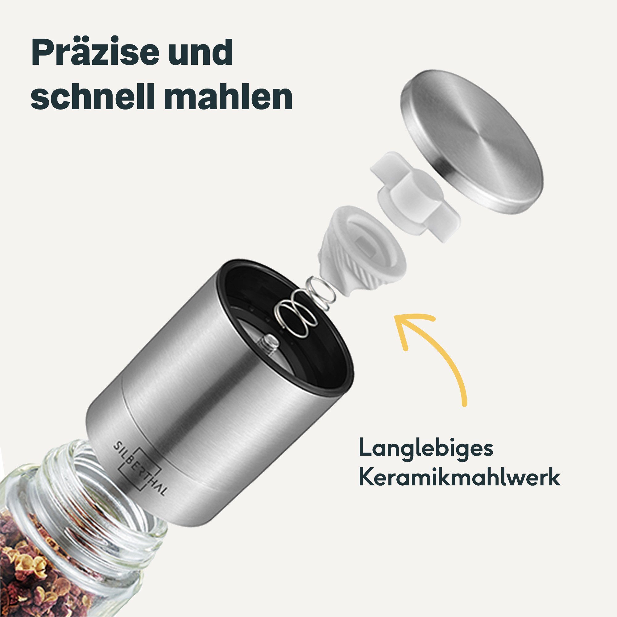 SILBERTHAL Salzmühle Gewürzmühlen 2er-Set mit verstellbarem Mahlwerk Manuell, (2 Stück), einstellbarer Mahlgrad
