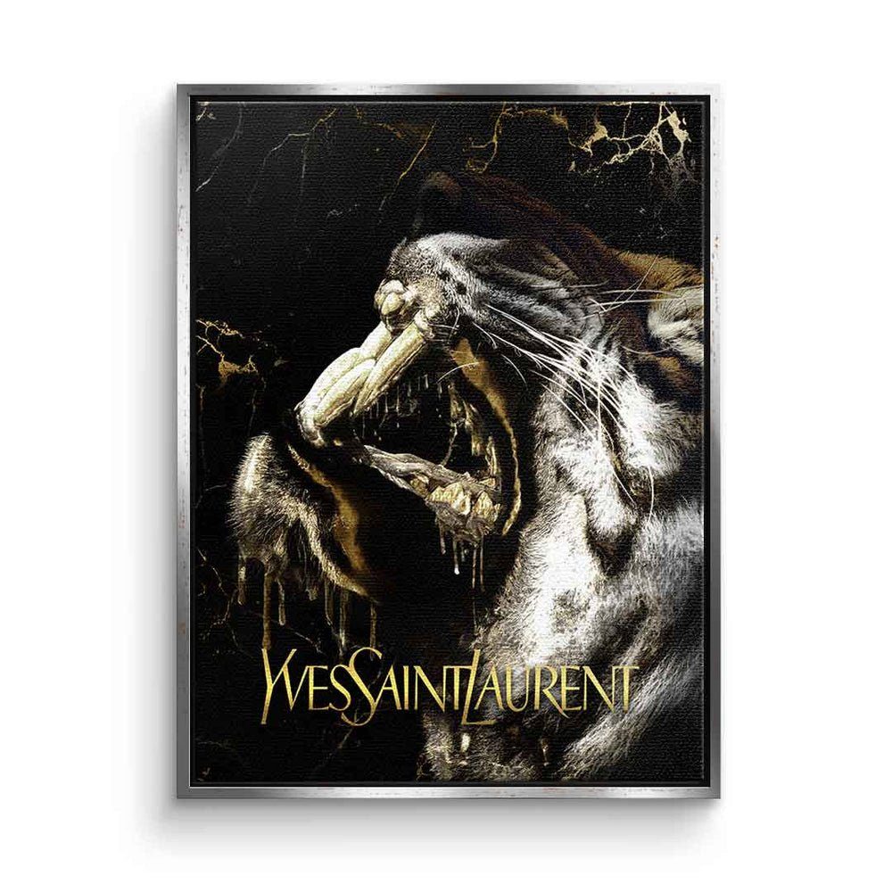 Leinwandbild Laurent schwar Tiger luxury Rahmen weißer tiger Yves Saint DOTCOMCANVAS® Leinwandbild, edel elegant