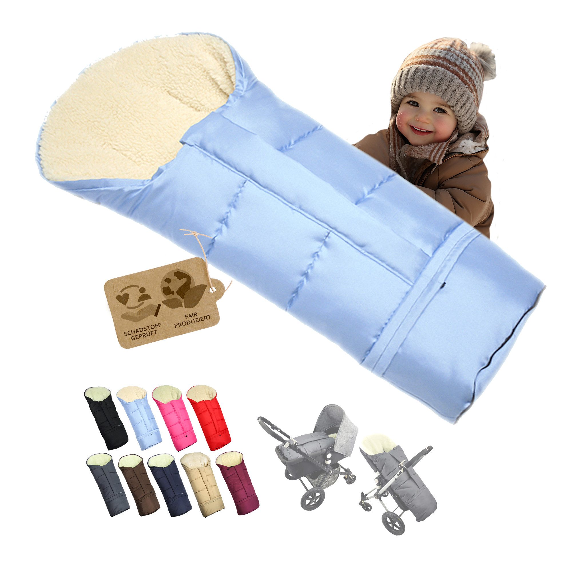 BambiniWelt by Rafael K. Fußsack Winterfußsack Fußsack für Kinderwagen Buggy mumienform Wolle UNI