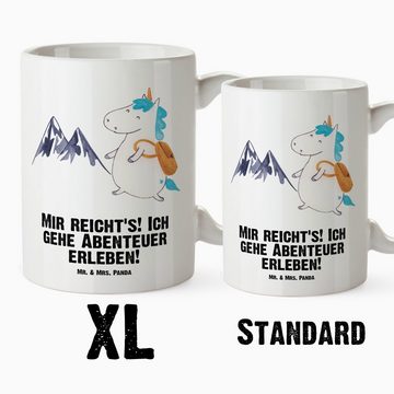 Mr. & Mrs. Panda Tasse Einhorn Bergsteiger - Weiß - Geschenk, Einhorn Deko, Große Tasse, Jum, XL Tasse Keramik, Liebevolles Design