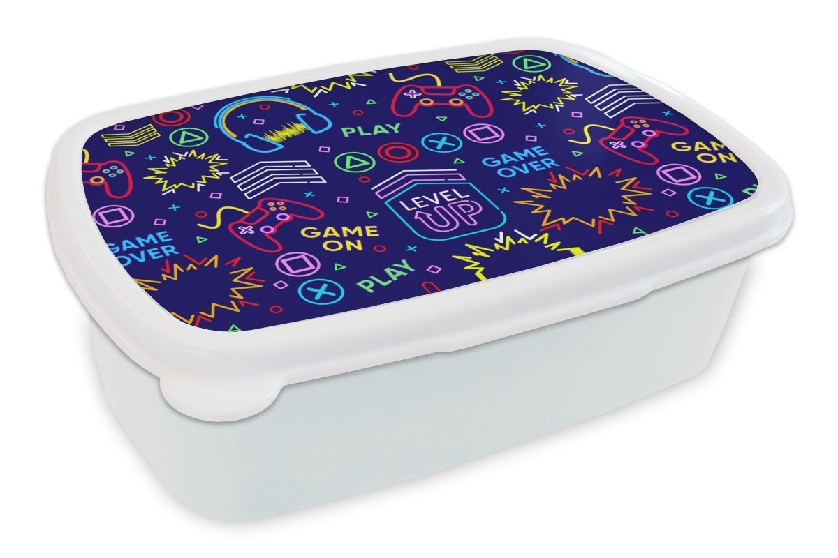 MuchoWow Lunchbox Gaming - Neon Brotbox (2-tlg), Mädchen - für Kopfhörer - weiß Kunststoff, Kinder Jungs und und Brotdose, für Erwachsene, Design