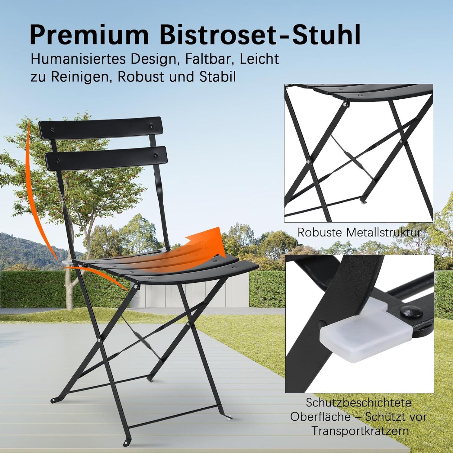 TLGREEN Balkonset Gartenmöbel Bistro Set Metall, (UV-Beständig & Rostfrei, Wetterfest, Balkonmöbel Klappbar für Balkon, Terrasse, Café, Garten), Outdoor Sitzgarnitur, 2 Klappstuhl 1 Klapptisch