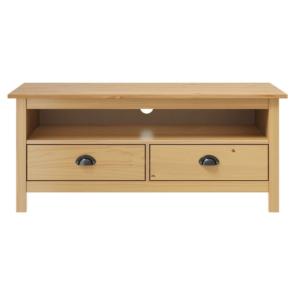 furnicato TV-Schrank Fernsehschrank aus massivem Kiefernholz 110x40x47 cm Honigbraun (1-St) Rustikales Lowboard mit zwei Schubladen und einem offenen Fach