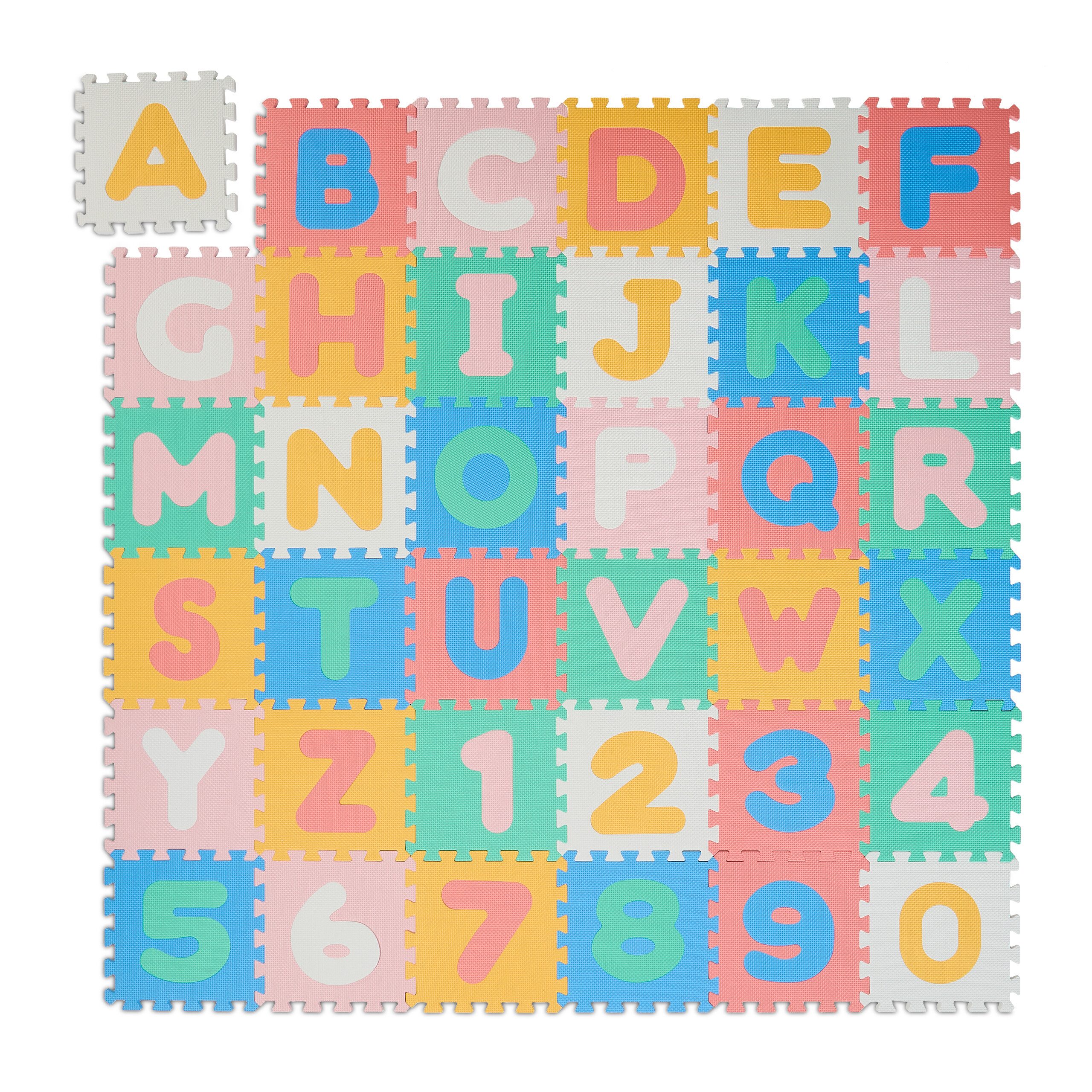 relaxdays Spielmatte Bunte Puzzlematte ABC und Zahlen