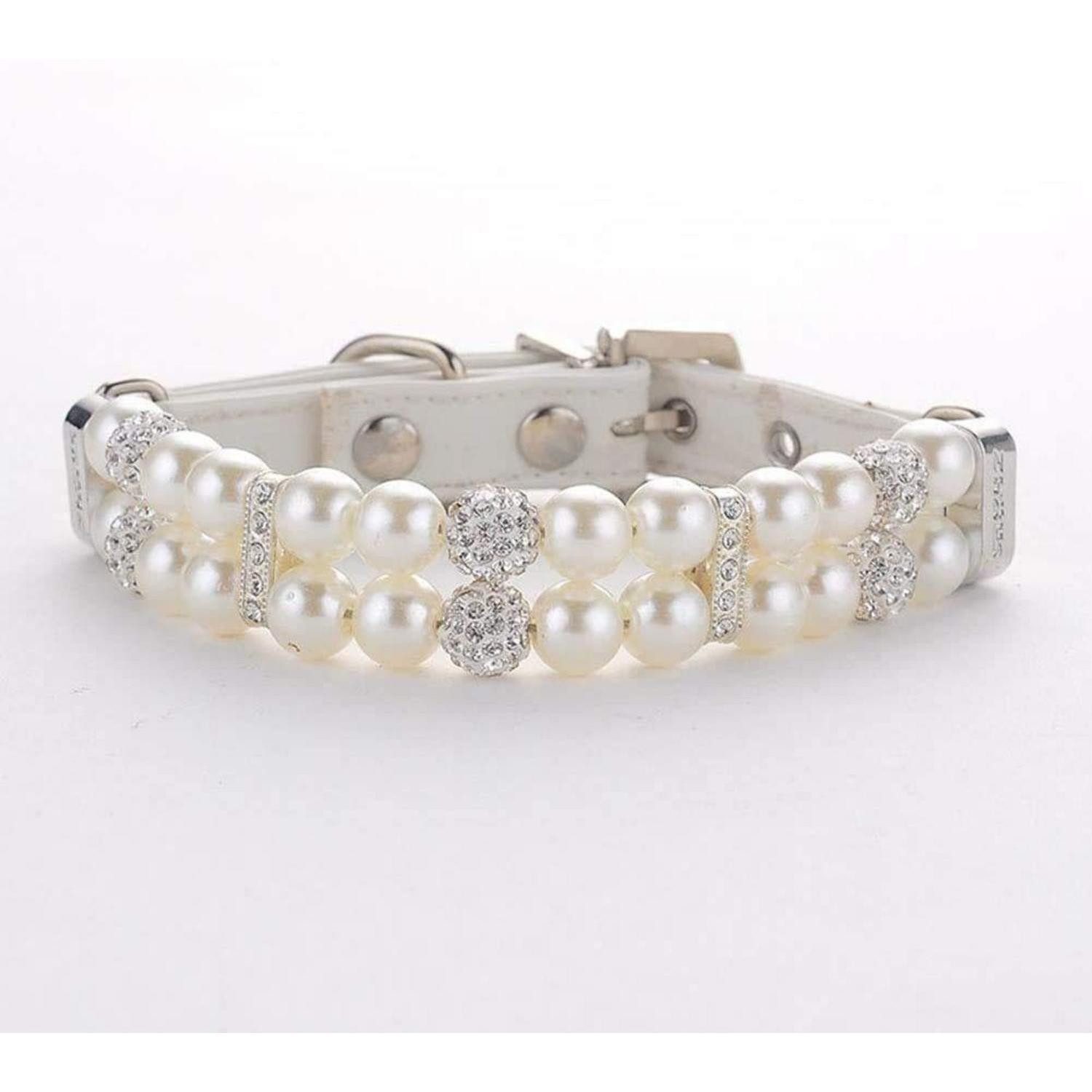 LuxusKollektion Hunde-Halsband Halsband Hund/Katze Perle Strass M in Lederoptik, Kunststoff
