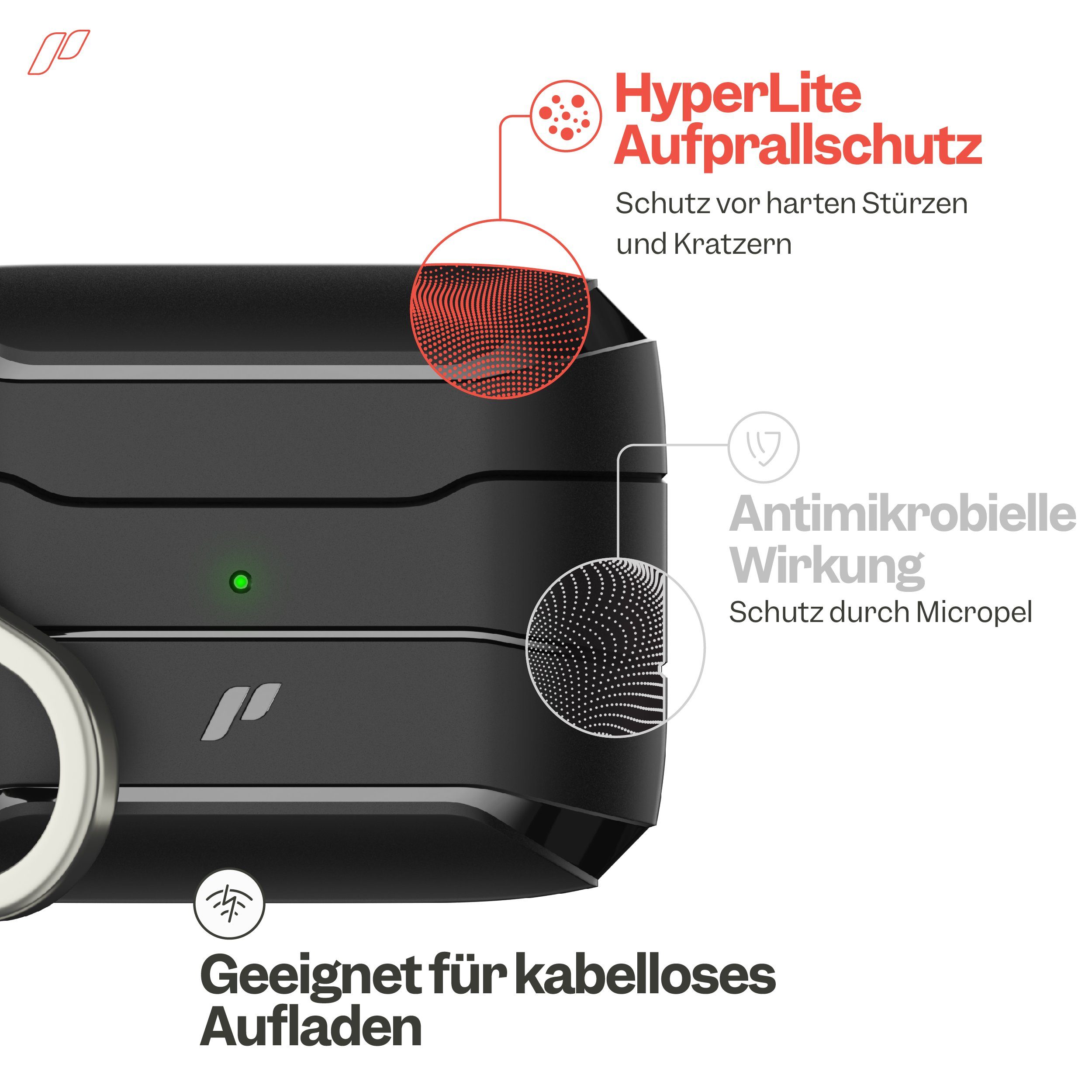 Proof Labs Kopfhörer-Schutzhülle S10 Flexshell Hülle für Apple AirPods 1. + 2. Gen. mit Aufprallschutz, Aufprallschutz, antimikrobielle Beschichtung, Karabiner