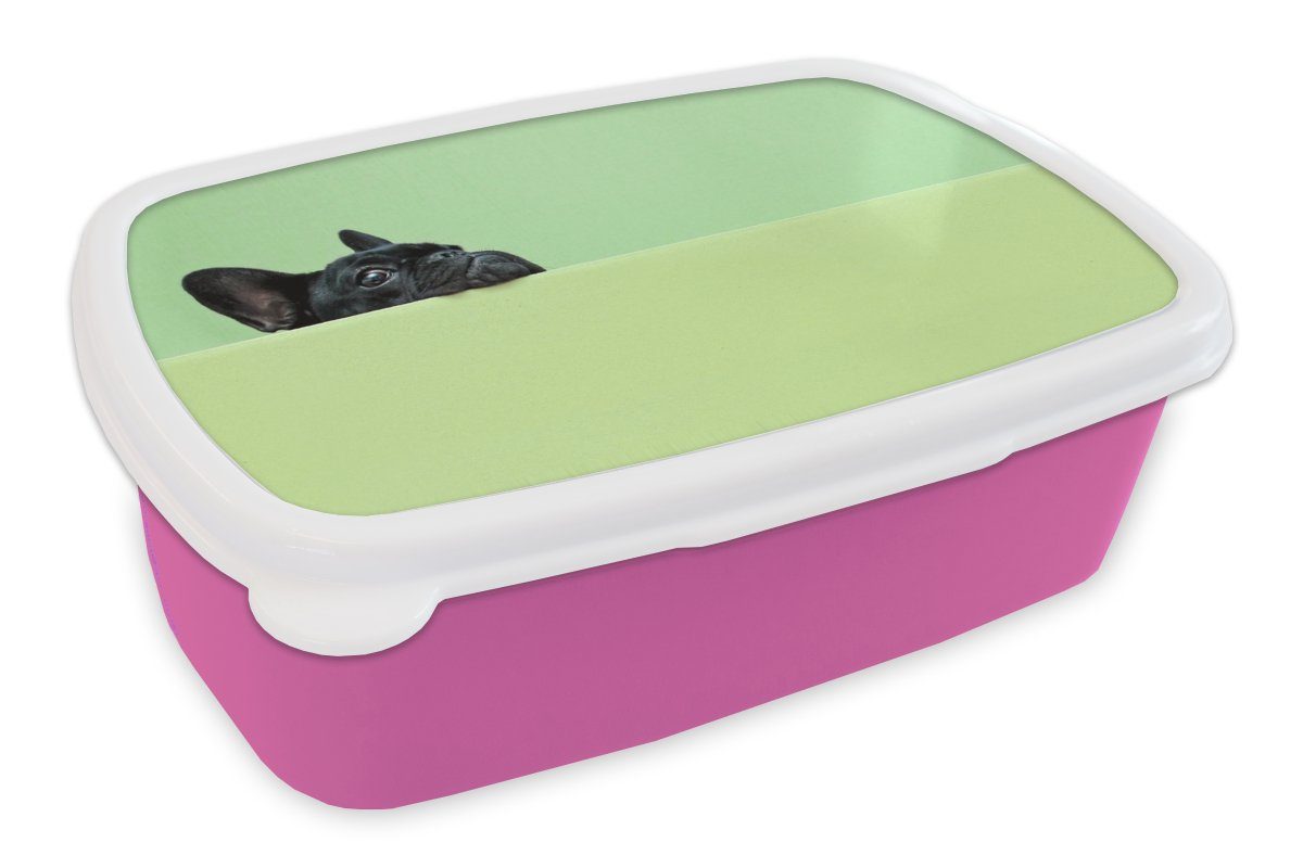 MuchoWow Lunchbox Erwachsene, Snackbox, Kunststoff für Brotbox Französische Schwarz, - - (2-tlg), rosa Kinder, Grün Mädchen, Kunststoff, Brotdose Bulldogge