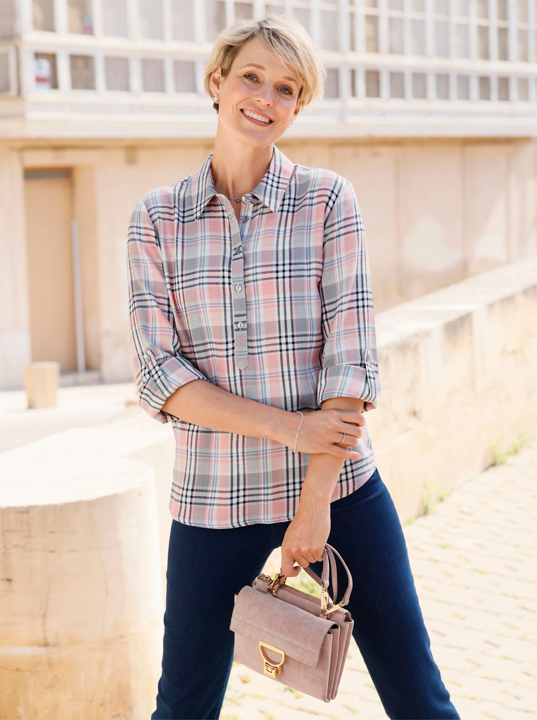 Sieh an! Klassische Bluse Karo-Bluse Langarm
