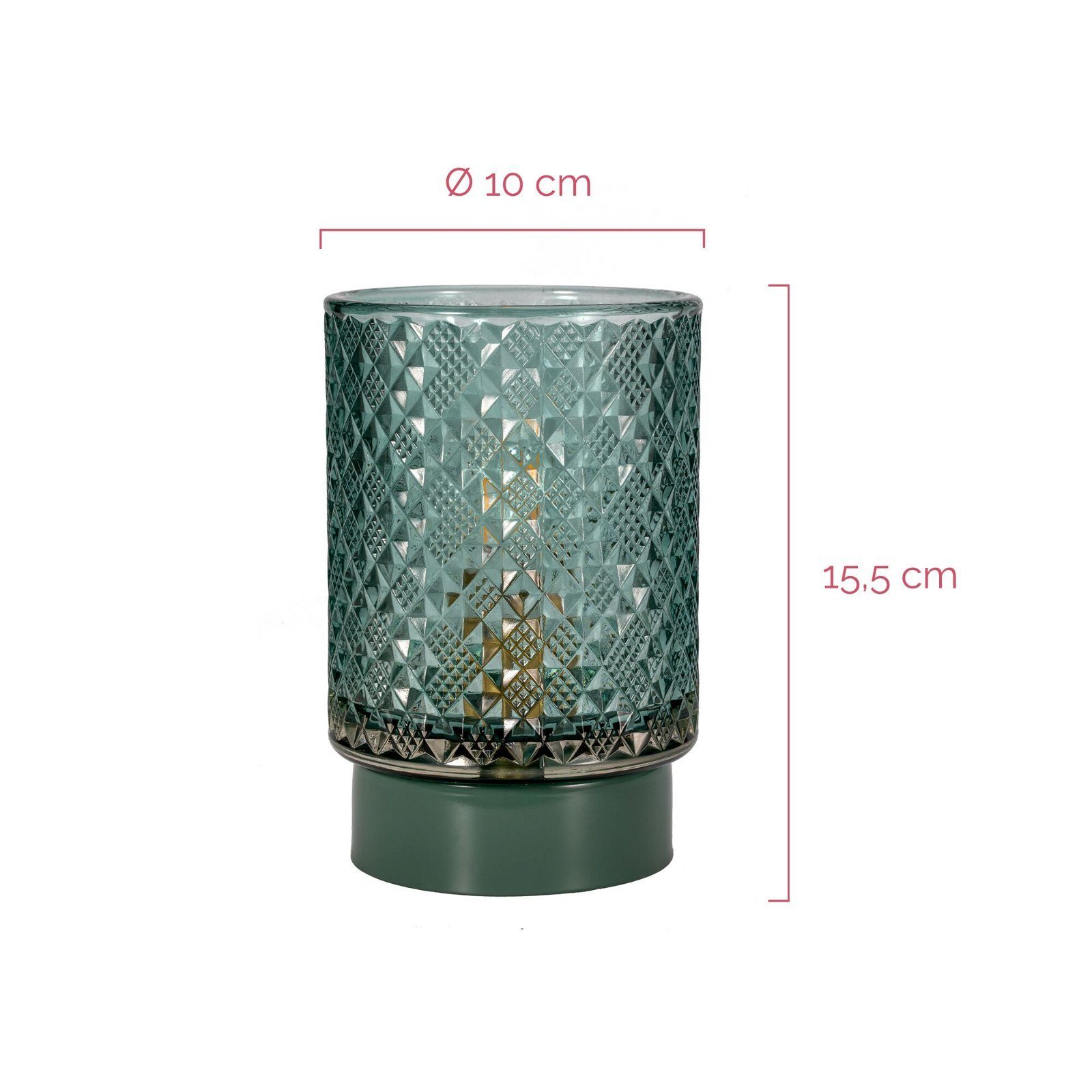 Pauleen LED Tischleuchte Modern Glas/Metall, fest Timer Warmweiß, E14, Türkis integriert, Batterie Glamour LED mobile