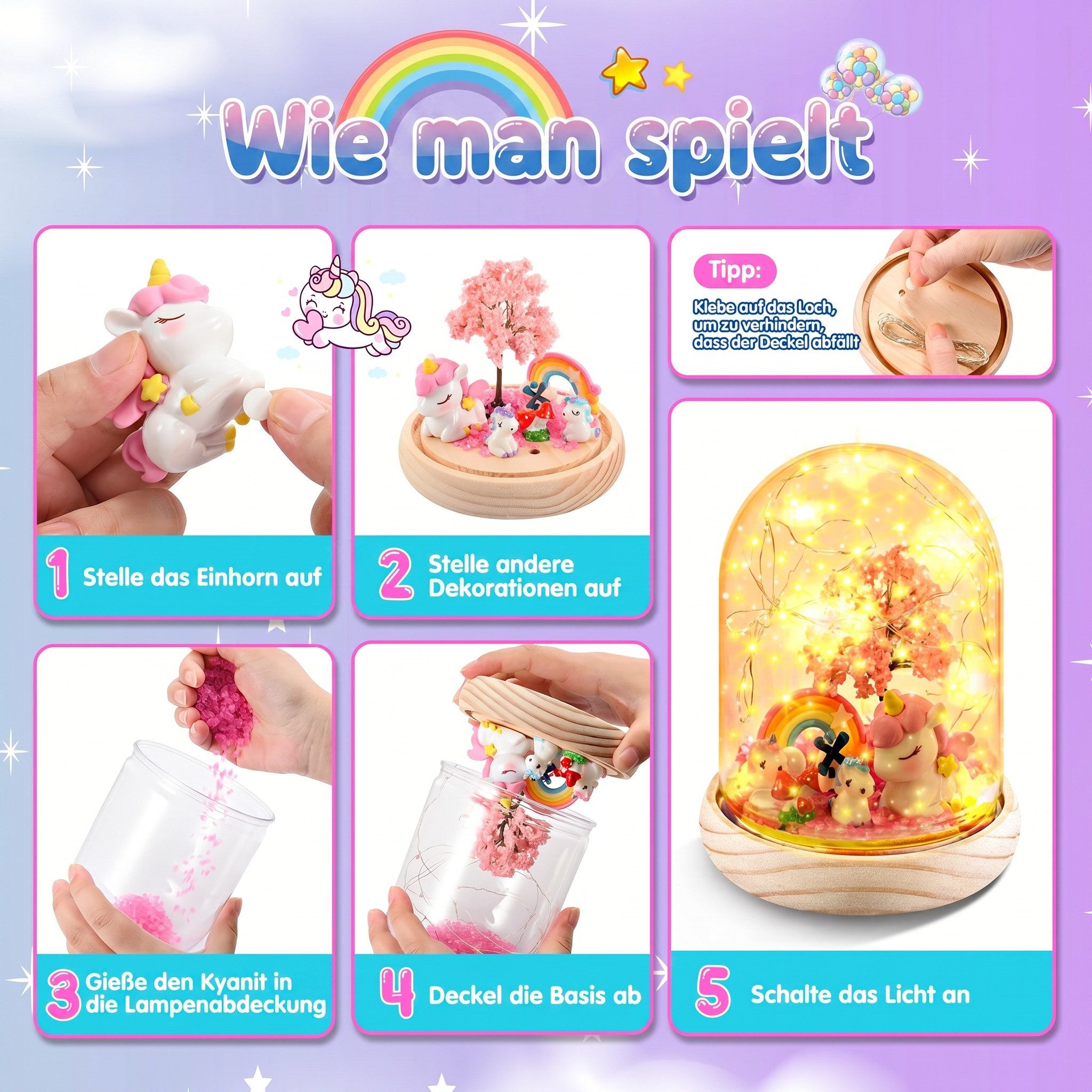 Wootoy Kreativset Einhorn Nachtlicht Bastelset Kinder DIY LED-Nachtlicht, (mit Bebilderte Schritt-für-Schritt-Anleitung, 1-tlg., verbindet kreatives Gestalten mit spielerischem Lernen), Geschenkidee für Kinder und Einhorn-Fans mit dekorativem Mehrwert