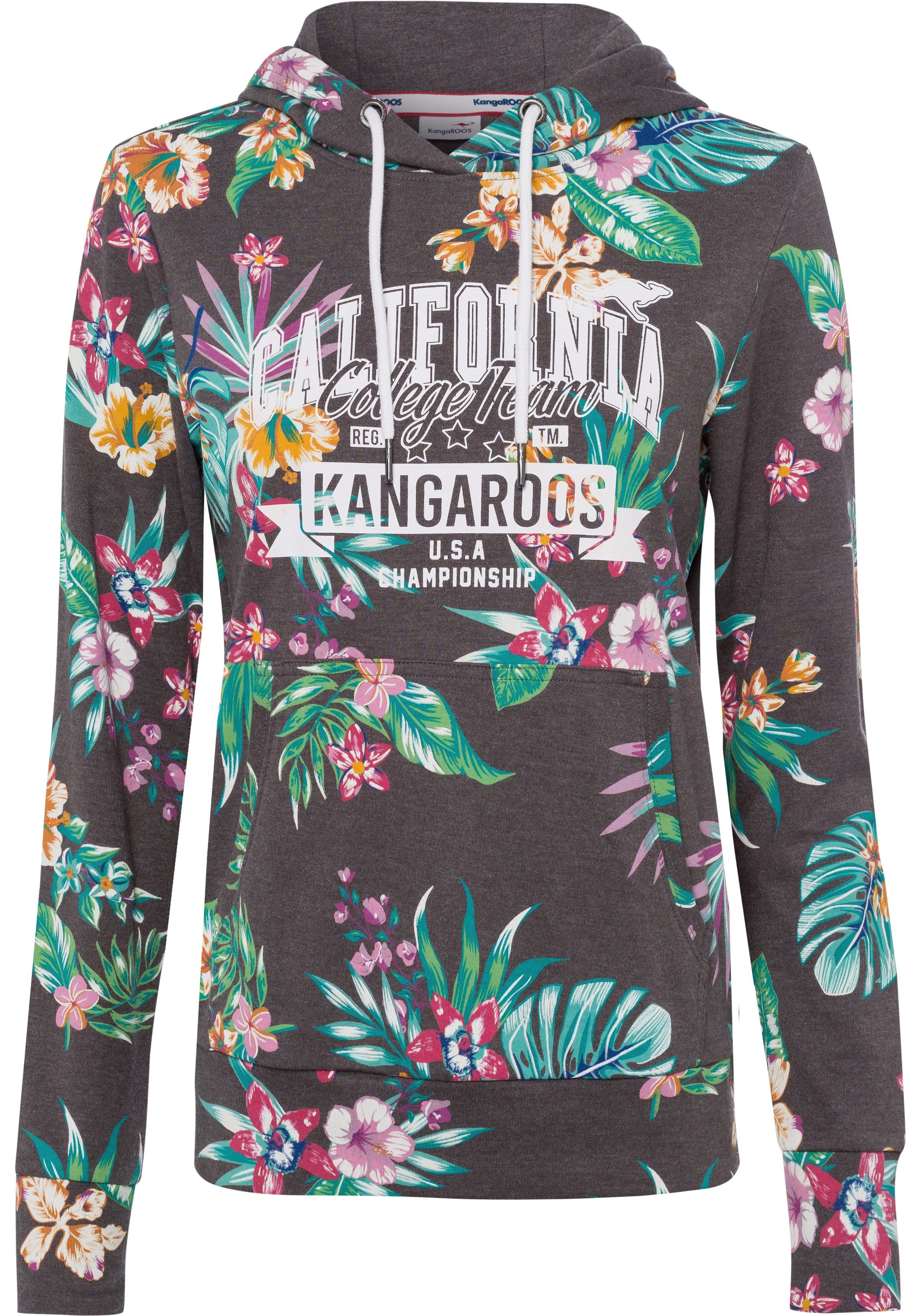 coolem Kapuzensweatshirt & Logo-Print im KangaROOS mit Floral-Alloverprint College-Look