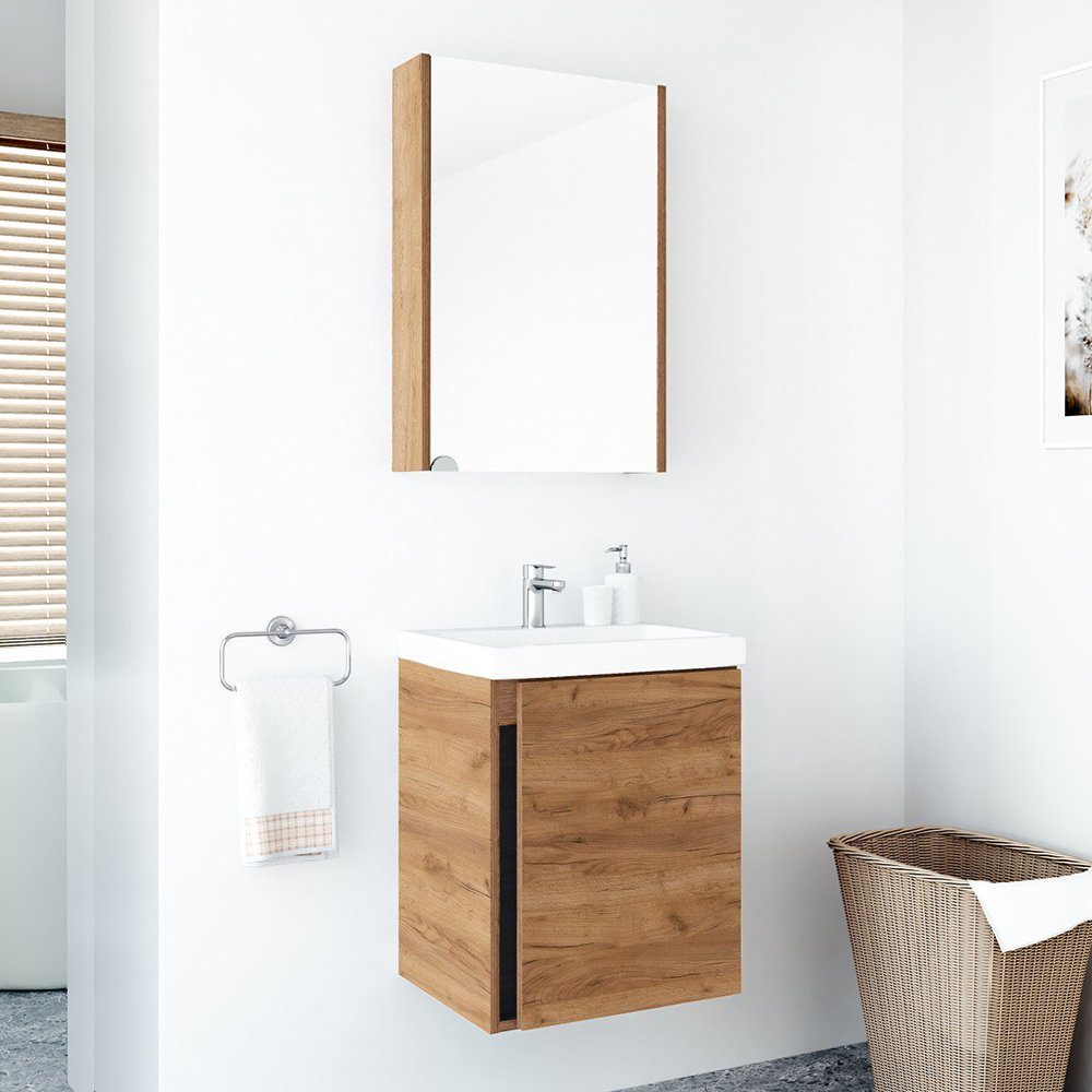 Eugad Badezimmerschränke Mit Spiegel Badmöbel Bambus Set EUGAD Badezimmerschrank Set Aus Bambus - Waschbeckenunterschrank Mit Spiegelschrank 56x58cm EUGAD Badmöbel Bambus Spiegelschrank Bad