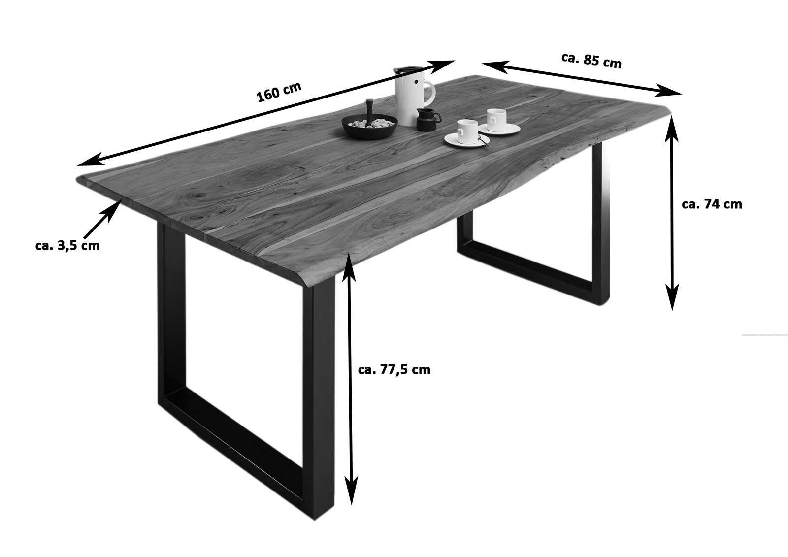 SAM® Baumkantentisch Memphis, massives Akazienholz, natürliche Baumkante, Metallgestell U-Form