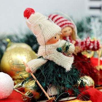 CALIYO Dekofigur 6X Weihnachts-Skipuppen für den Weihnachtsbaum (6 St), Bezaubernde Christbaum-Figuren Anhänger als Weihnachtsschmuck