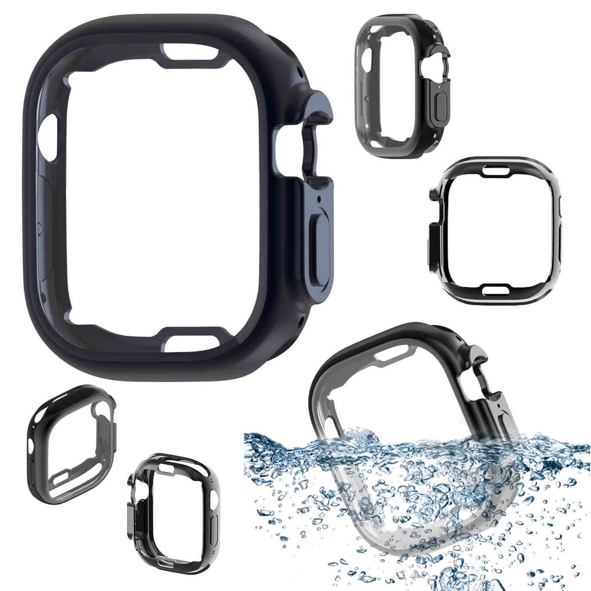 Wigento Smartwatch-Hülle Für Apple Watch Ultra 49mm 2 in 1 Shockproof Uhr  Tasche Etuis Hülle TPU Cover + PET Folie Blau