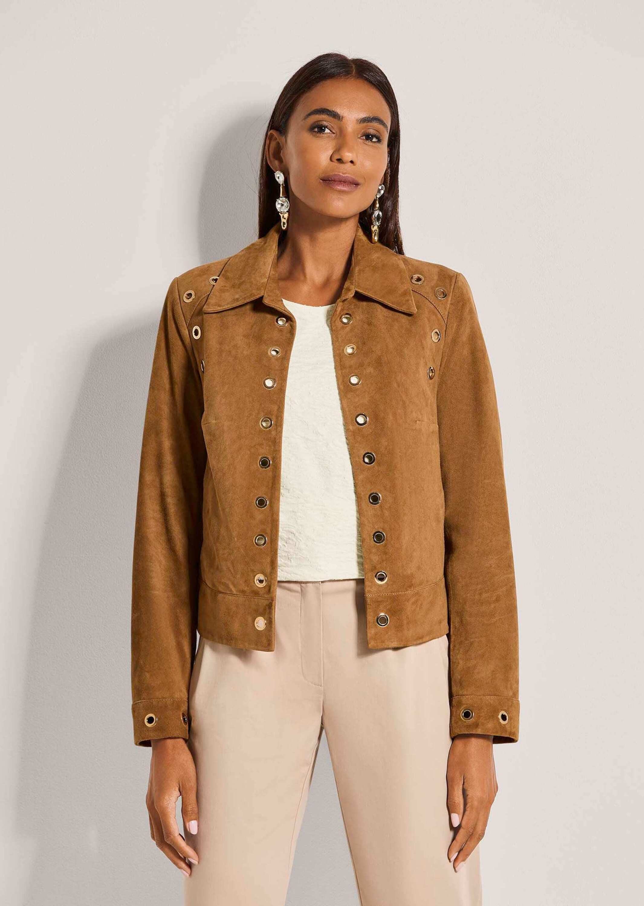 MADELEINE Jeansjacke Kurzjacke mit Ösendetails Übergangsjacke mit Klappkrag günstig online kaufen