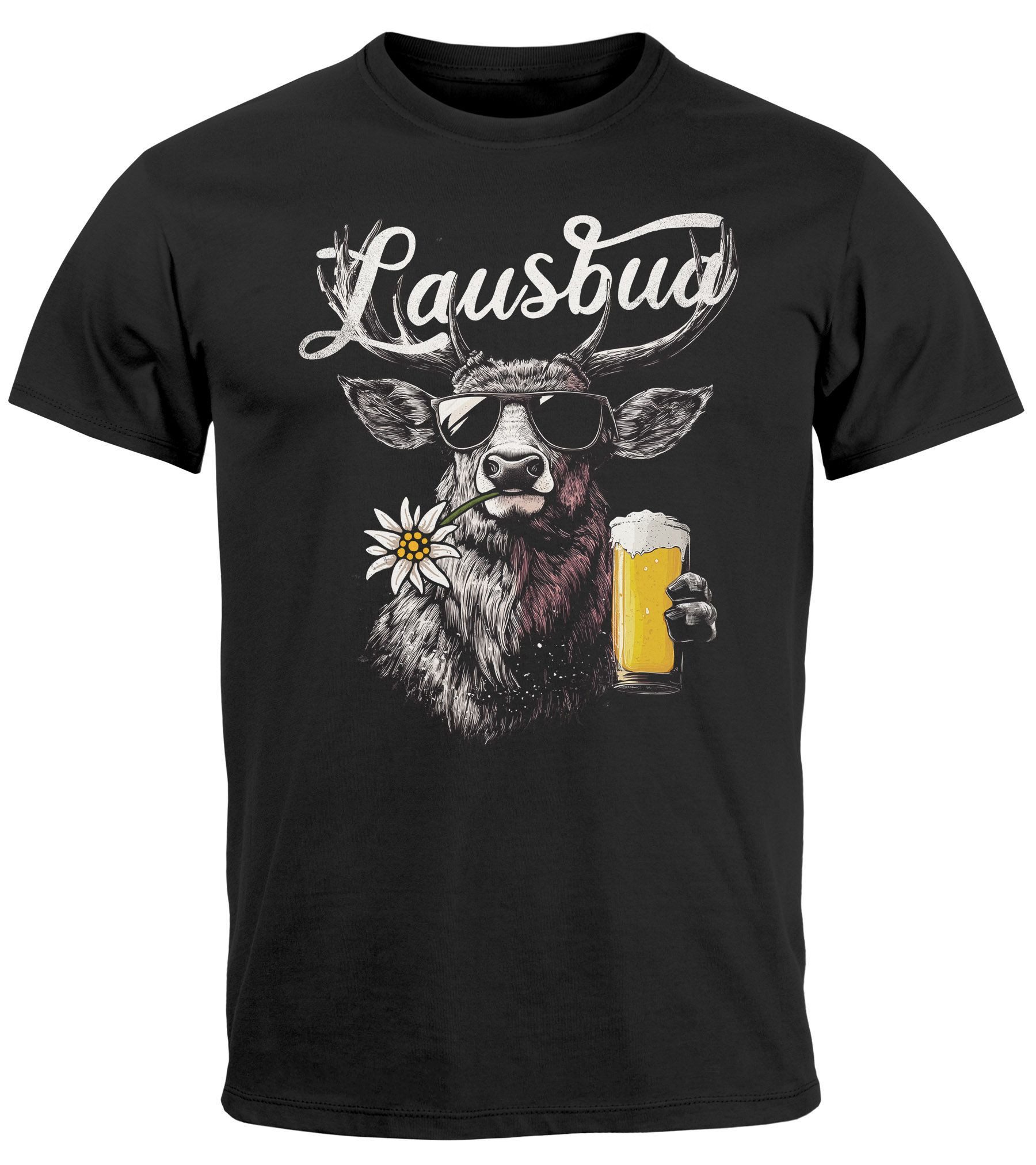 Neverless Print-Shirt Herren T-Shirt Trachtenshirt Hisch Bier-Glas Alpen Edelweiß mit Print