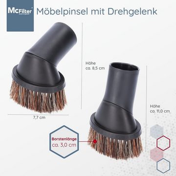 McFilter Staubsaugerdüsen-Set Universal 6-teilig, Zubehör für alle Staubsauger mit 32/35mm Anschlussdurchmesser, (6-tlg), enthält 1x Polsterdüse, 1x Fugendüse, 1x Möbelpinsel, inkl. Adapter