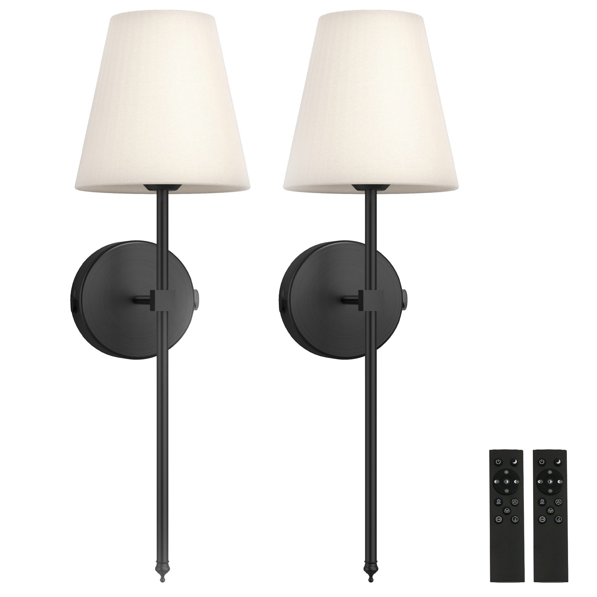 LOHAS-LED Wandleuchte Wiederaufladbare LED-Wandleuchte mit Touch & Fernbedienung, 2er Set, LED fest integriert, 7 RGB-Farben, Dimmbar, 3 CCT + 7 RGB, Schwarz, 57 cm Höhe