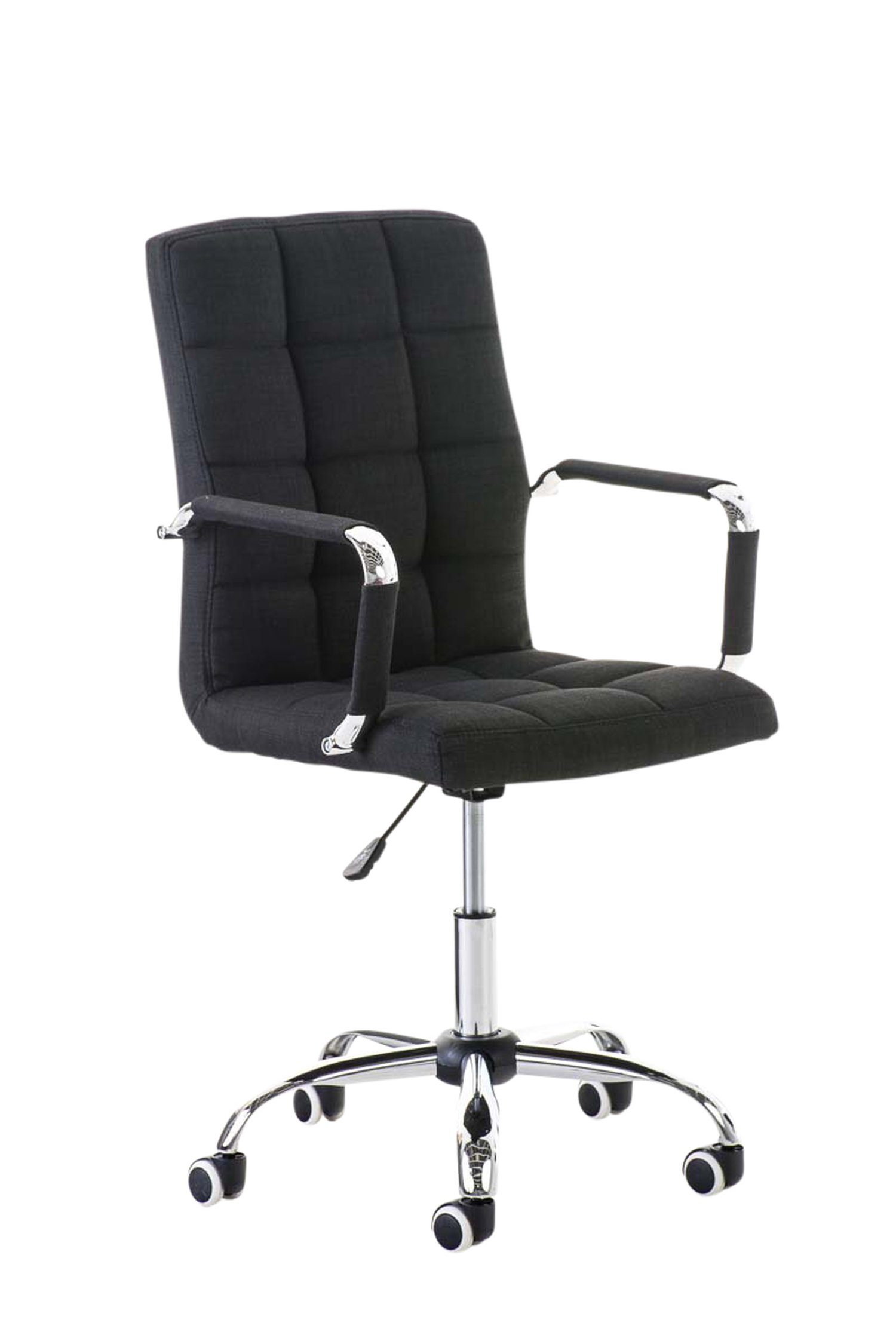 TPFLiving Bürostuhl Deal V2 mit bequemer Rückenlehne - höhenverstellbar und 360° drehbar (Schreibtischstuhl, Drehstuhl, Chefsessel, Bürostuhl XXL), Gestell: Metall chrom - Sitzfläche: Stoff schwarz