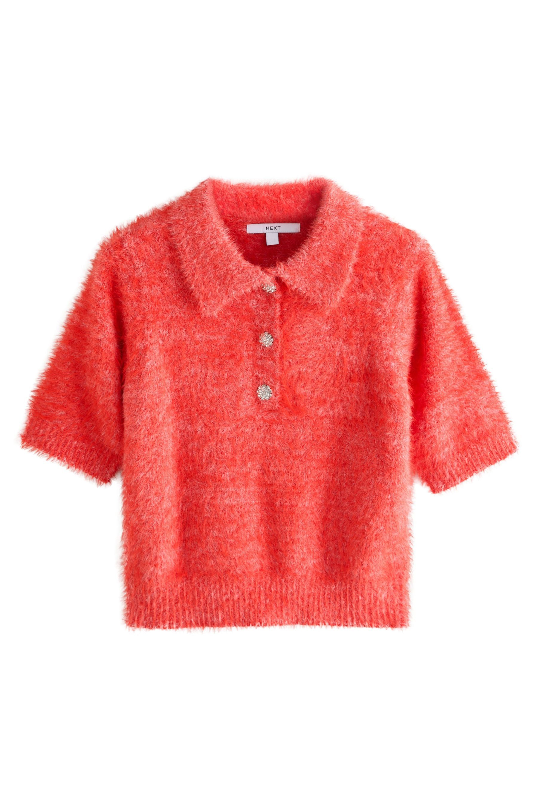 Next Strickpullover Strick-Polo-Kurzarmpullover mit Schmuckknopf (1-tlg)