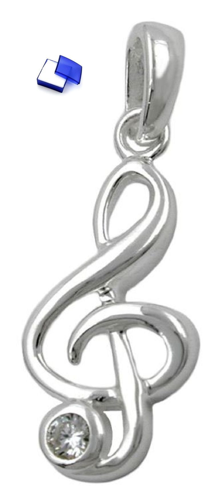 Kettenanhänger Anhänger Notenschlüssel Zirkonia 925 Silber 17 x 8 mm inkl. Schmuckbox