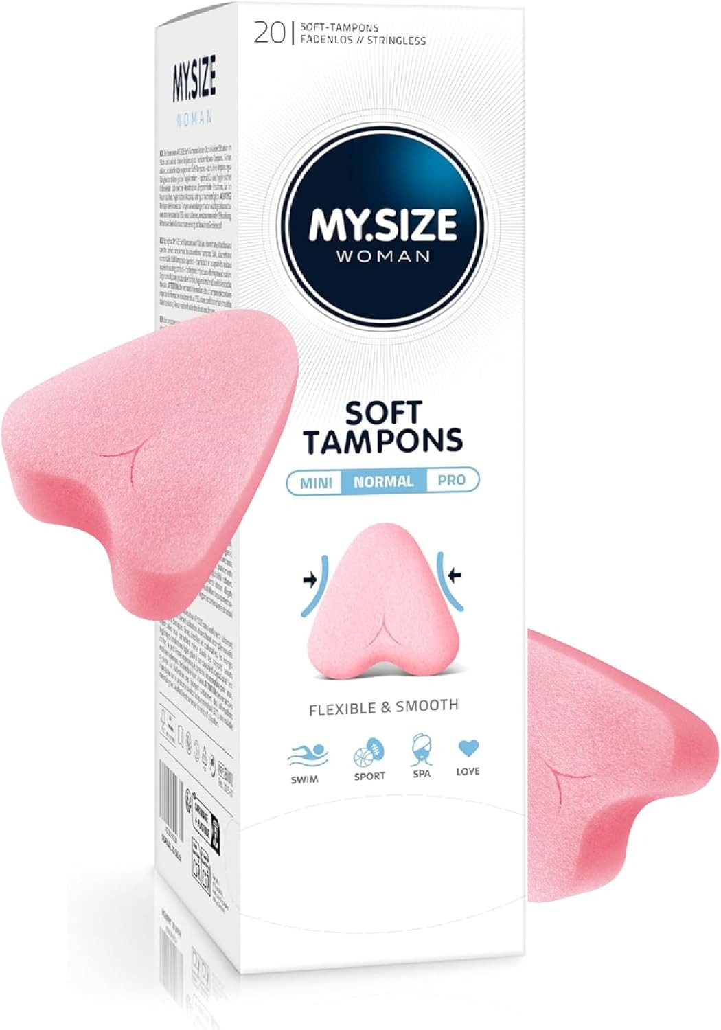 MY.SIZE Tampons Soft-Tampons, Fadenlose Freiheit für Spa, Sport und Love, Normal Gr., Fadenlose Tampons mit Lasche zum Entfernen