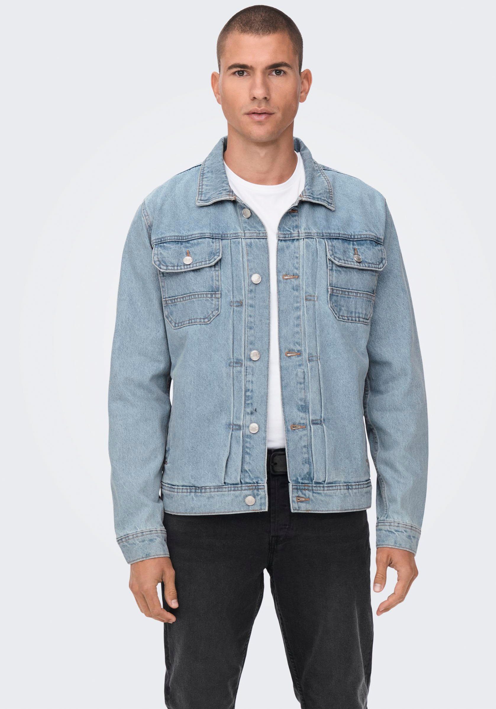 ONLY & SONS Jeansjacke ONSDUKE L. BLUE 3517 JACKET, Länge: 68 cm in Größe  L- Das Model trägt Größe L