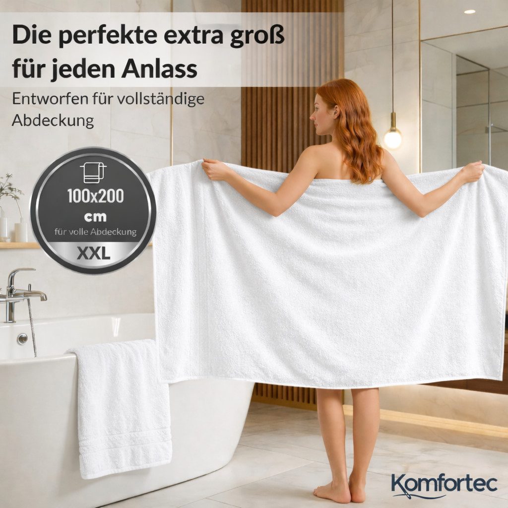 Komfortec Saunatuch 100x200 cm Badetuch aus 100% Baumwolle, Frottee (1-St), extra Große, Schnelltrocknend – Bild 2 von 5