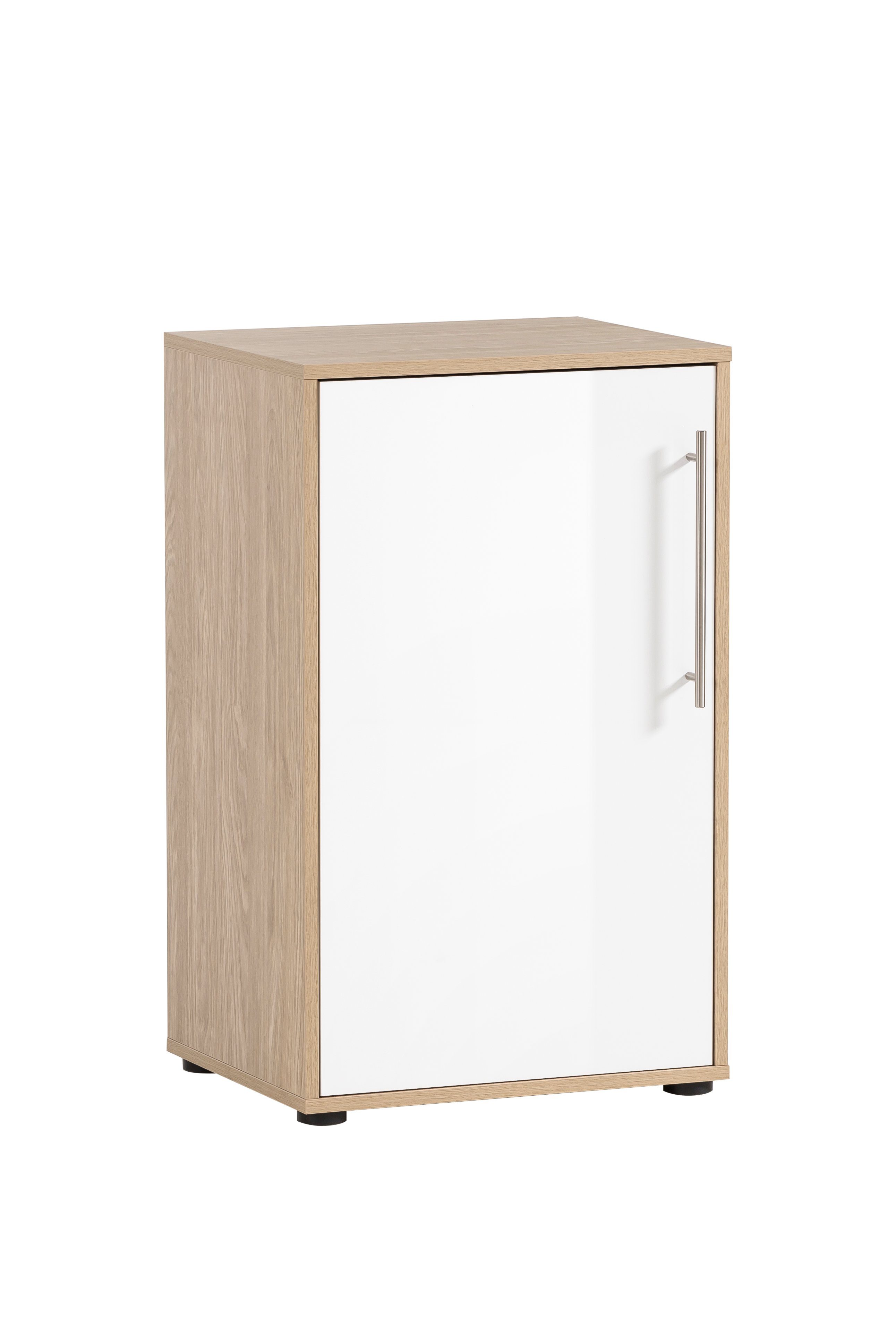 MÖBELPARTNER Aktenschrank Swan, Small, HxBxT 84x51x41cm, 2 Fächern & 1 Flügeltür, Eiche/Weiß | Aktenschränke