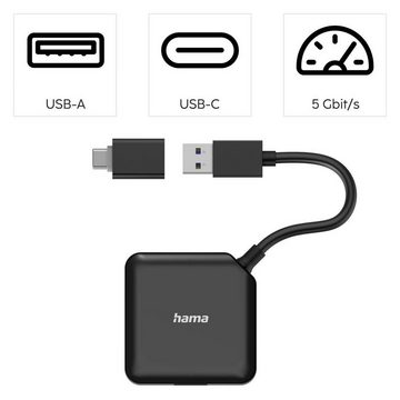 Hama USB-C Multiport Adapter Set 2 in1, USB-C, USB-A, USB 3.2 Gen1, schwarz USB-Adapter USB-C zu USB Typ A, 15 cm