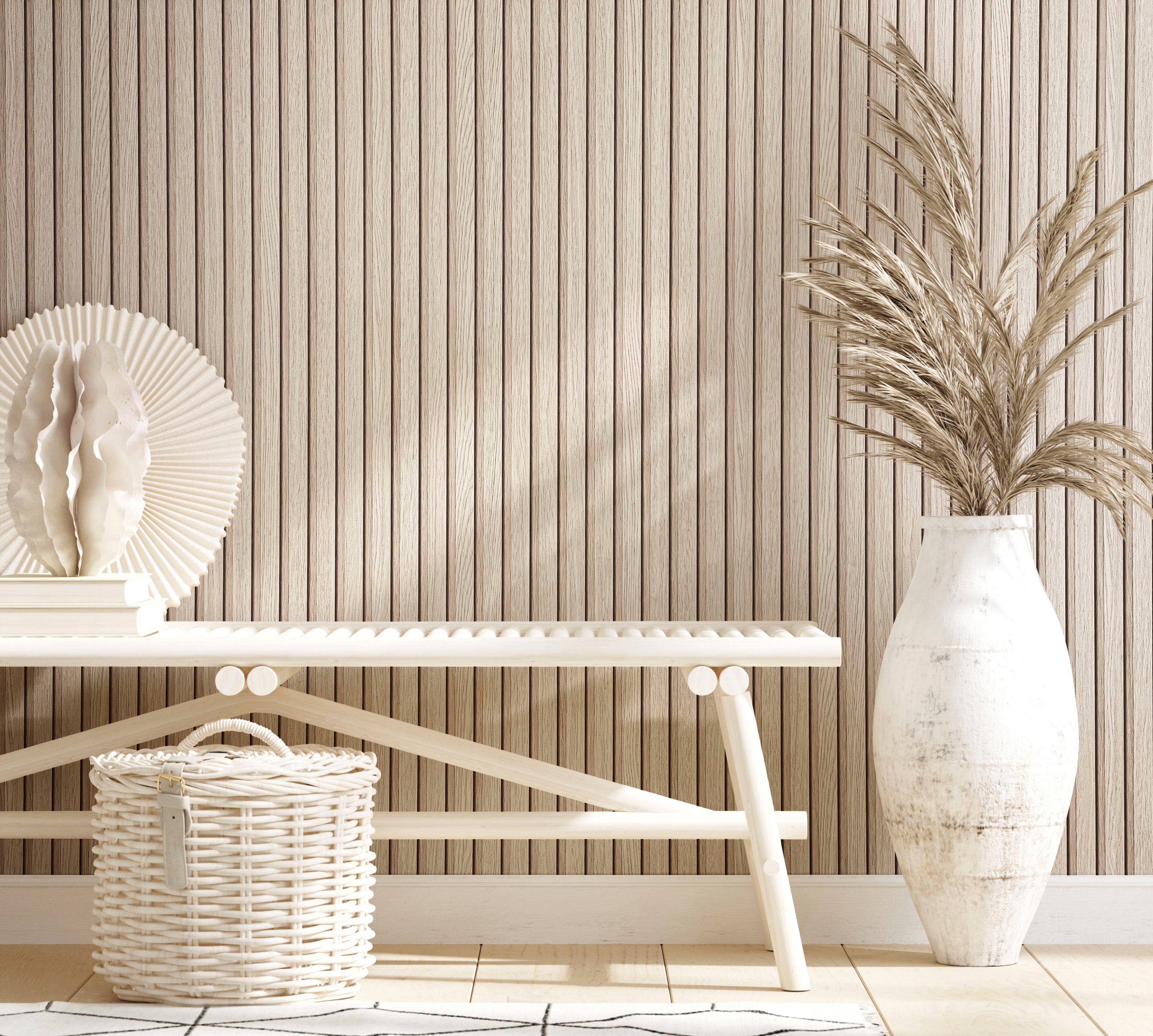 Marburg Vliestapete Timber, geprägt, matt, 3D moderne Vliestapete für Wohnzimmer Schlafzimmer Küche beige