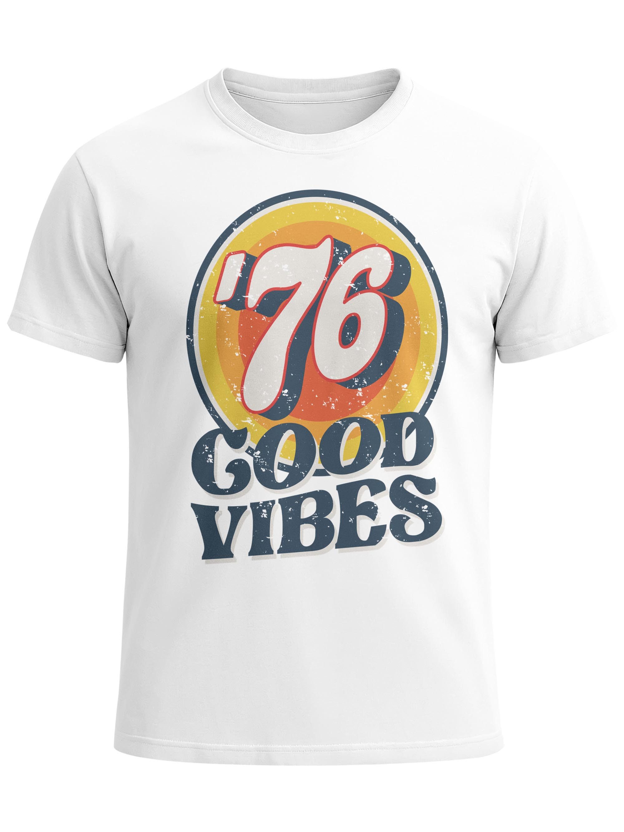 Print-Shirt Herren T-Shirt Sommer Good Vibes 70er Jahre Retro Print Hippie Style