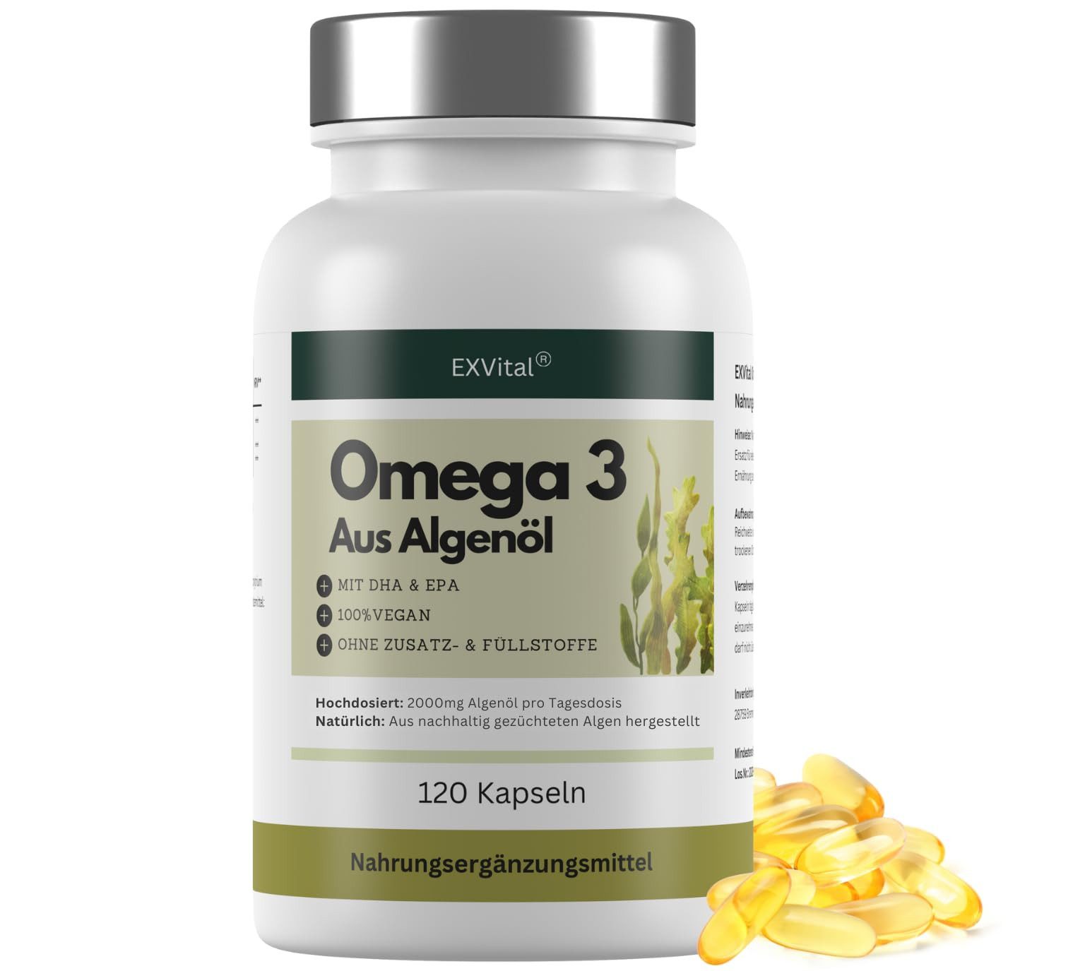 Omega 3 aus Algenöl, 120 vegane Softgelkapseln Kapseln, 120 g