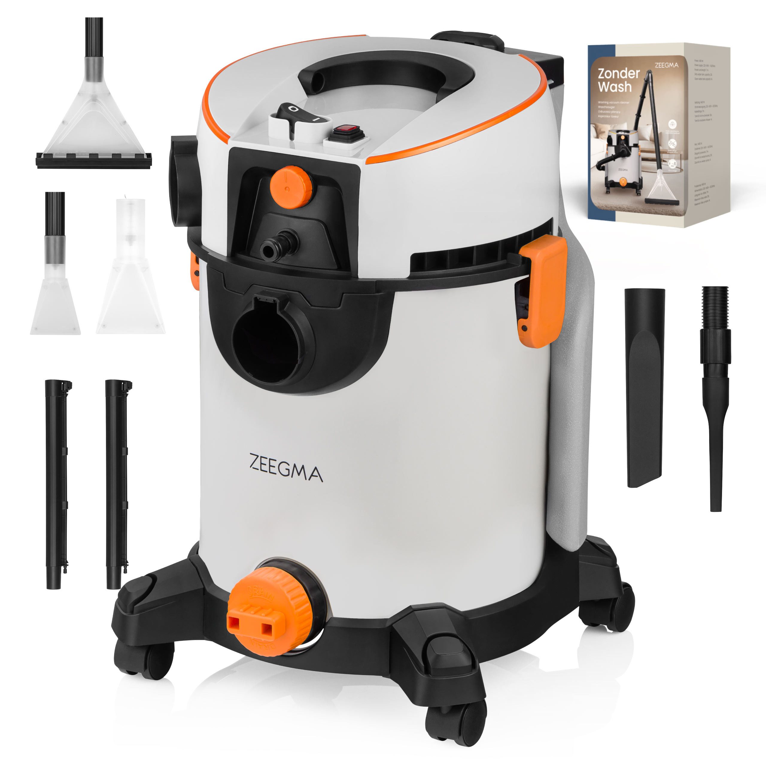 Zeegma Wasch-Sauger ZONDER WASH GREY, 1400 W, beutellos, mit Beutel, Blasfunktion/Leistungregulierung 800-1400W/4L Wassertank